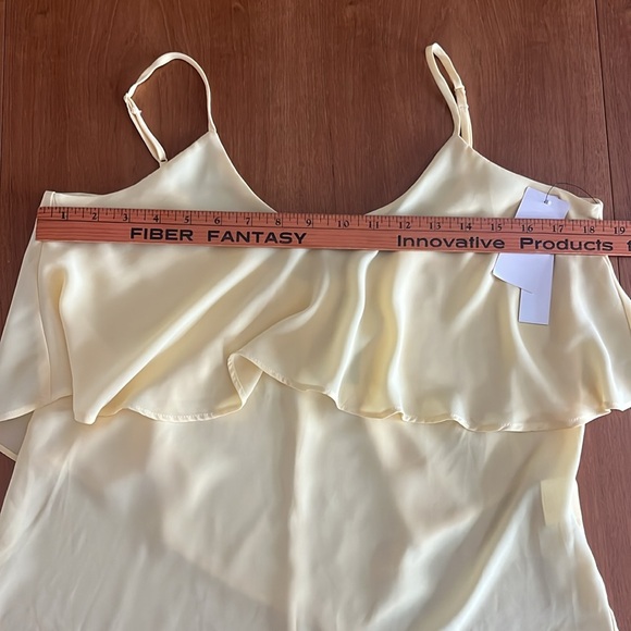 Design Lab Crepe Spaghetti Strap Cami, Ruffle Front & V-Back, Pale yellow, Sz S - Picture 10 of 13